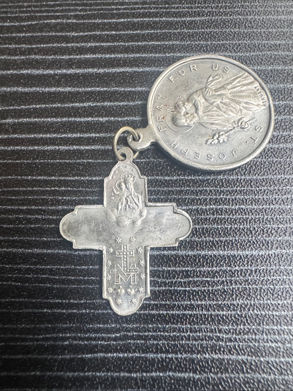 St. Joseph and Catholic Cross. Religious Medal Pendant - Stamped Germany